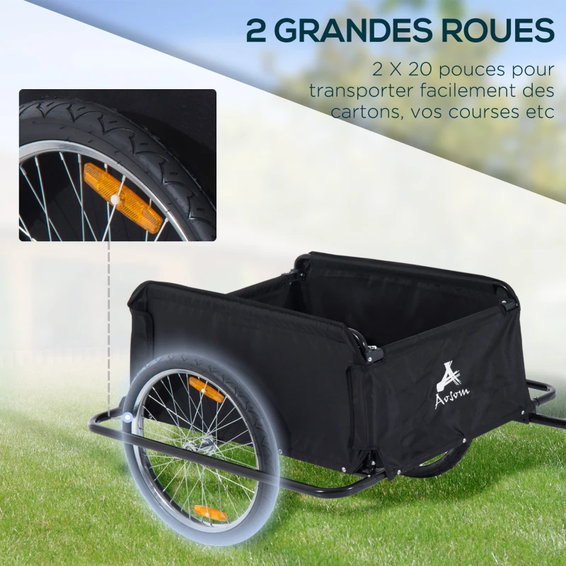 HOMCOM Remorque de transport vélo cargo barre d'attelage incluse housse amovible 4 réflecteurs charge max. 40 Kg noir rouge