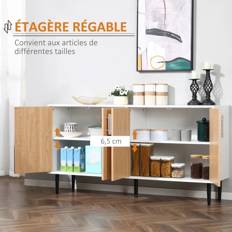 HOMCOM Buffet en bois avec placard 2 portes, meuble de rangement étagères réglables, pour salle à manger, salon, cuisine, entrée, blanc chêne clair