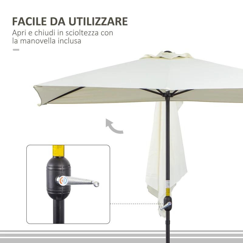 Outsunny Ombrellone da Parete Mezzaluna Salvaspazio con Apertura a Manovella, Beige