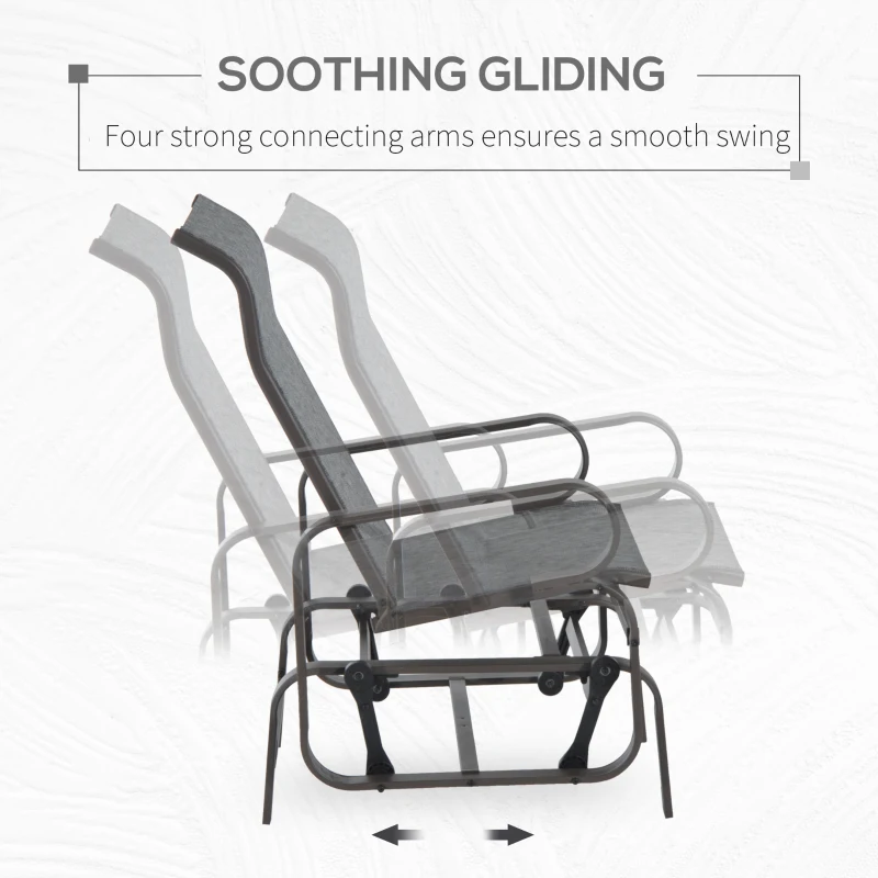 Outsunny Outdoor Gliding Rocking Chair with Sturdy Metal Frame Garden Comfortable Swing Chair, Grey & Brown