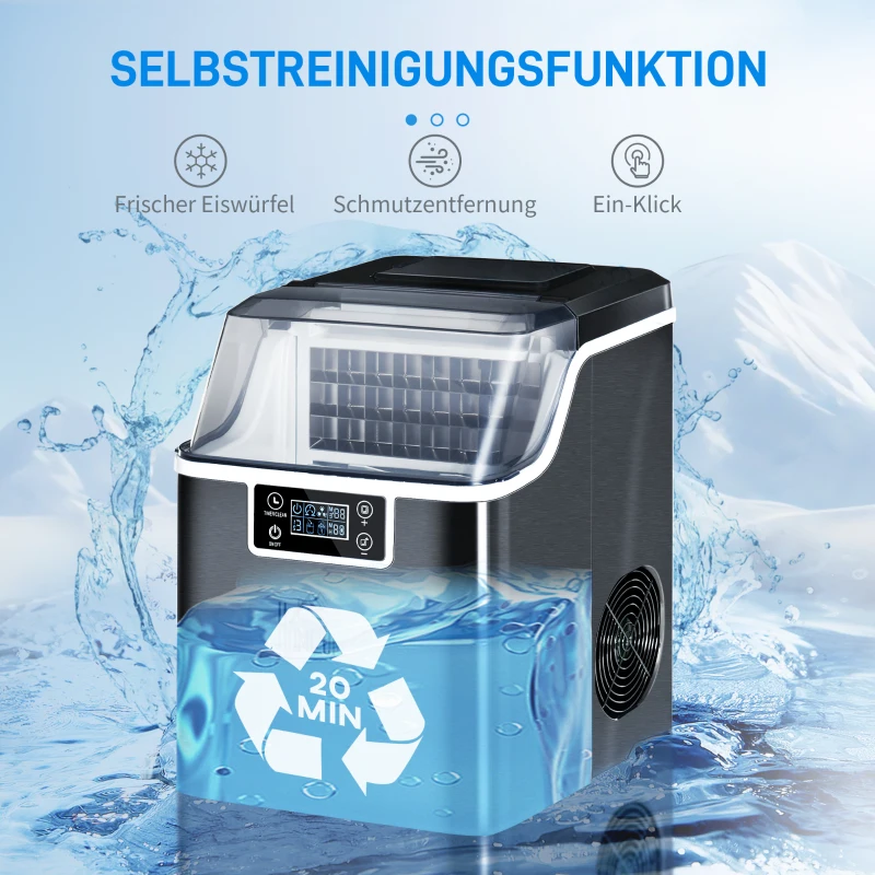 HOMCOM Eiswürfelmaschine Eiswürfelspender Ice-Maker 20kg/24h 2,3L Eiswürfelbereiter mit 3,2 L Wassertank, Schwarz(m-7)