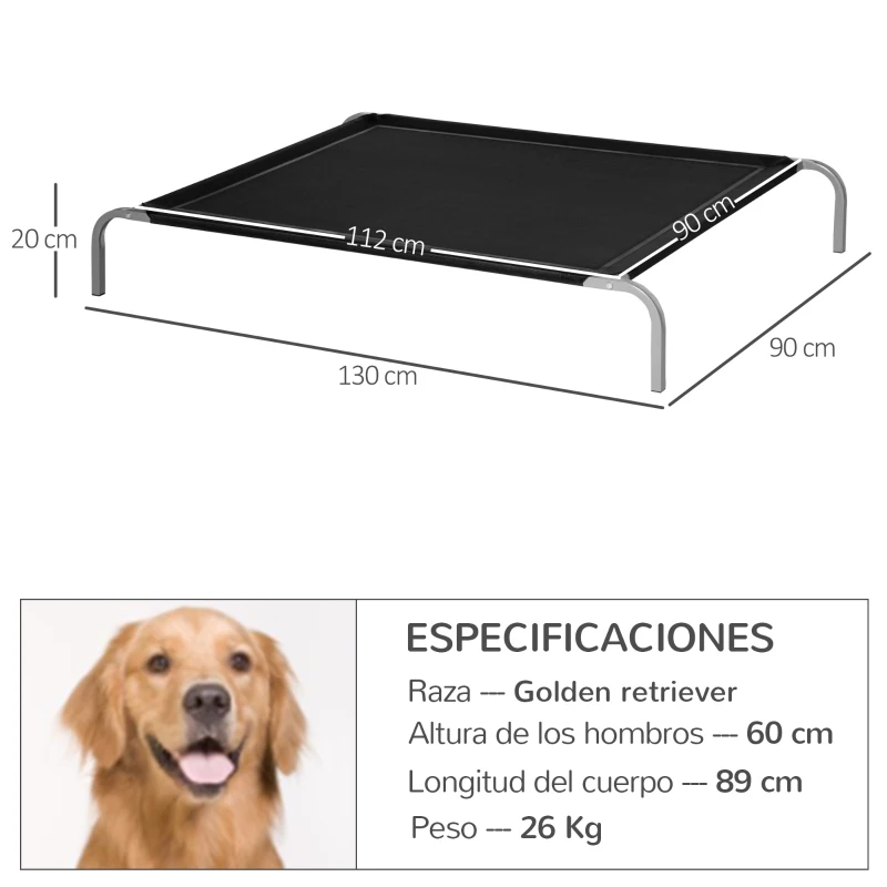 PawHut Cama para Perros Gatos Elevada Transpirable Cama para Mascotas con Marco de Acero para Dormir Relajar 130x90x20cm Negro