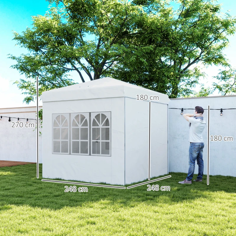 Outsunny Carpa Plegable Pop-up 2,5x2,5 m con 4 Paredes Laterales Anti-UV Altura Ajustable y Bolsa de Transporte Blanco