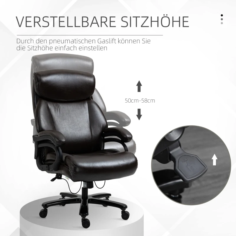 Vinsetto Bürostuhl Chefsessel Gaming Stuhl Drehstuhl Wippfunktion Dicke Polsterung 180 kg Belastbarkeit ergonomisches Design höhenverstellbar Kunstleder Braun 72x83x114-122 cm