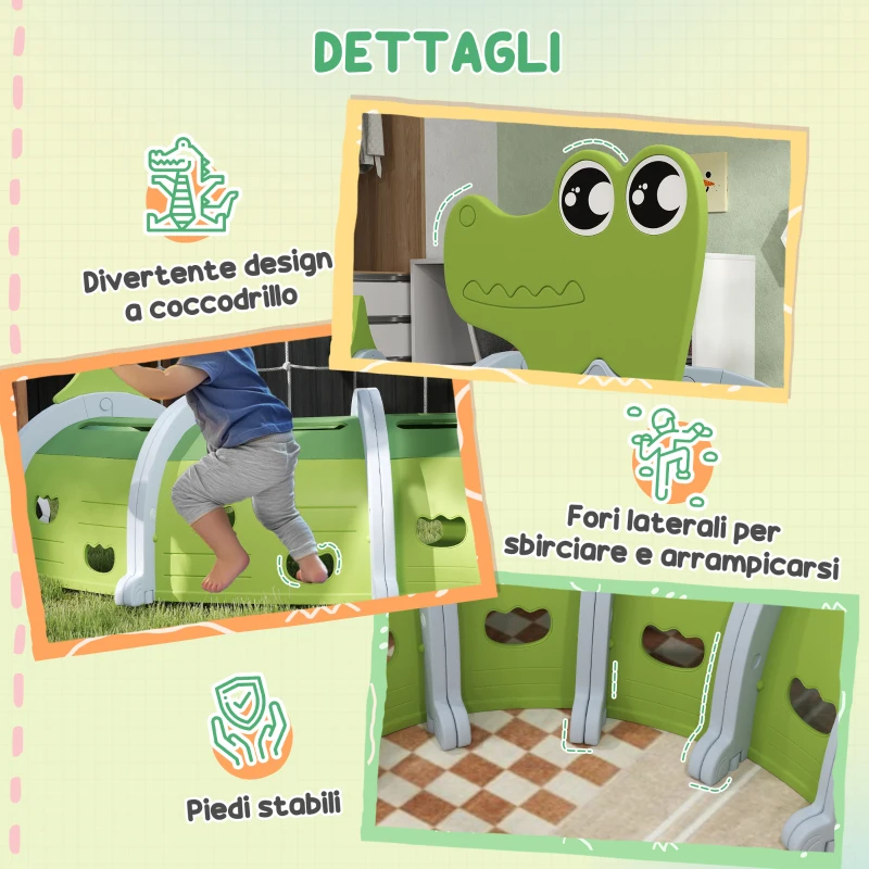 AIYAPLAY Tunnel per Bambini 3-6 Anni a Forma di Coccodrillo, Gioco per Interno ed Esterno in Plastica, Verde