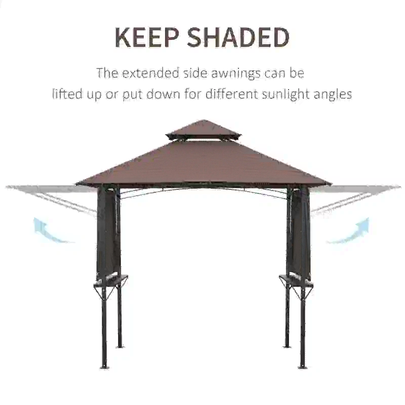 Outsunny 2.4 x 1.5 m (8' x 5') Grill Gazebo Canopy with Extendable Side Awnings, Outdoor BBQ Gazebo Shelter with 2 Side Shelves for Garden, Patio, Barbecue, Picnic, Coffee