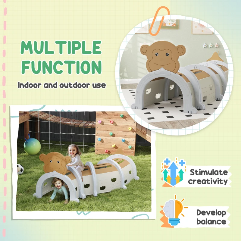 AIYAPLAY Monkey-Design Kids Play Tunnel for Crawling, Climbing, for ages 3-6 Years, Brown
