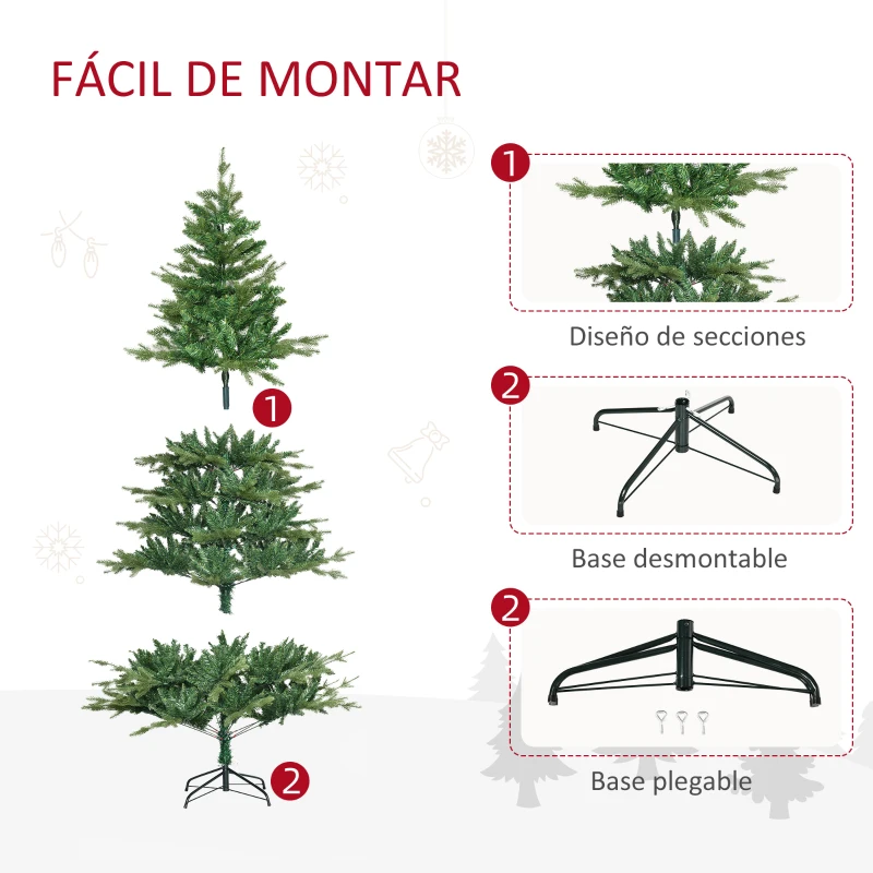 HOMCOM Árbol de Navidad Artificial 180 cm con 1443 Ramas y Base Plegable Decoración Navideña para Interiores Verde