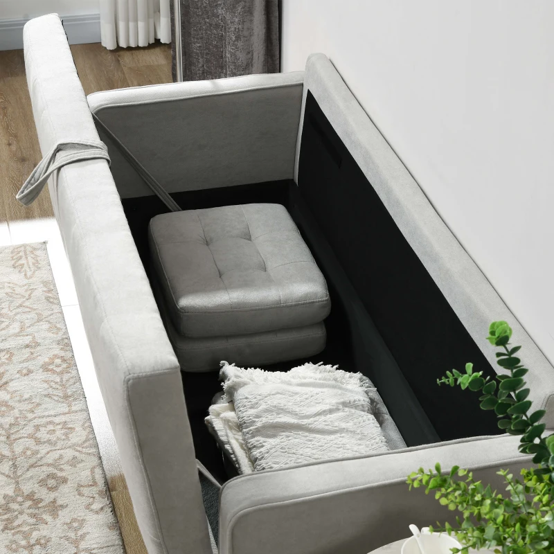 HOMCOM Dreisitzer-Sofa, Polstersofa mit Stauraum, Kissen, Holzrahmen, 166,5x62x82cm, Hellgrau