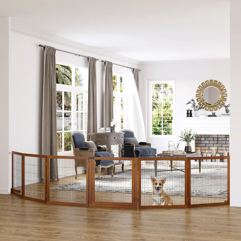 PawHut Absperrgitter für Hunde, klappbar, Kiefernholz, 432 x 36 x 70 cm, Kaffee(m-2)