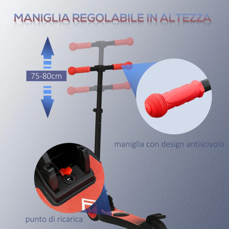 HOMCOM Monopattino Elettrico Pieghevole per Bambini 6+ Anni ad Altezza Regolabile, 71x36.5x75-80 cm, Nero e Rosso