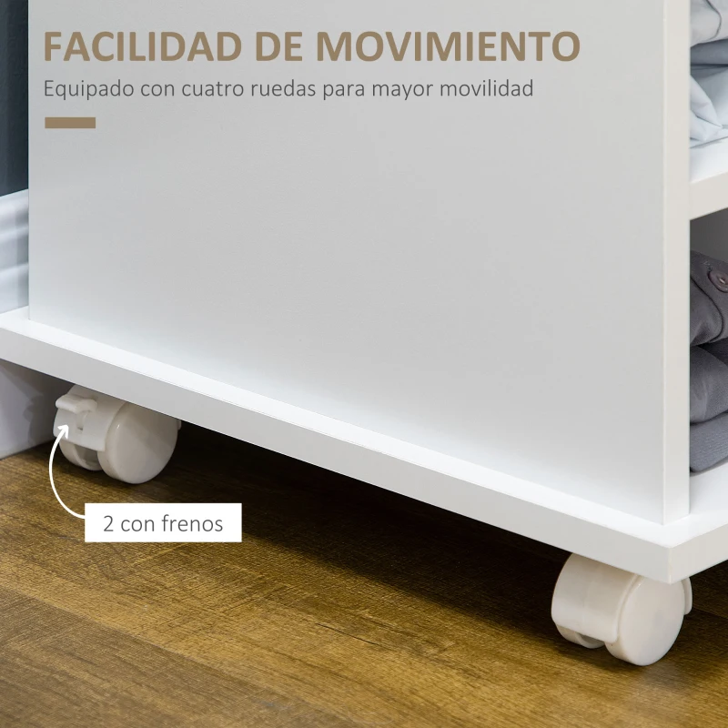 HOMCOM Mueble Auxiliar con Ruedas Carrito de Cocina de Estilo Moderno con Puerta y Compartimientos 75x39,5x88 cm Blanco