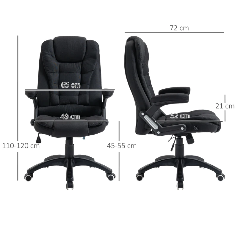 Vinsetto Bürostuhl Computerstuhl entspanntes Hinlegen höhenverstellbarer Schreibtischstuhl  ergonomisch 360° Schaumstoff Kunststoff-Kunststoff leinenartiges Polyester Schwarz 65 x 72 x 100-120 cm