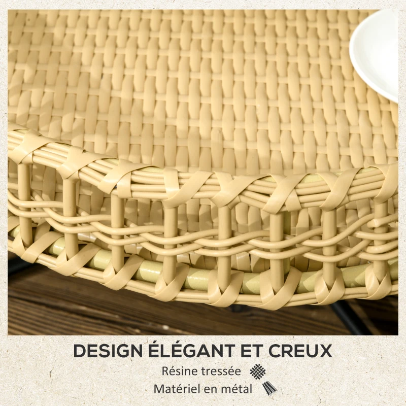 Outsunny Table basse de jardin ronde avec plateau en résine tressée aspect rotin et piètement en métal noir - 68 x 68 x 30 cm