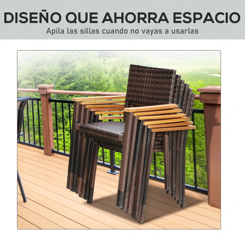 Outsunny Conjunto de Ratán Sintético para Jardín Juego de Mesa y 6 Sillas para Exterior 150x90x74cm y 50x55x88cm Marrón