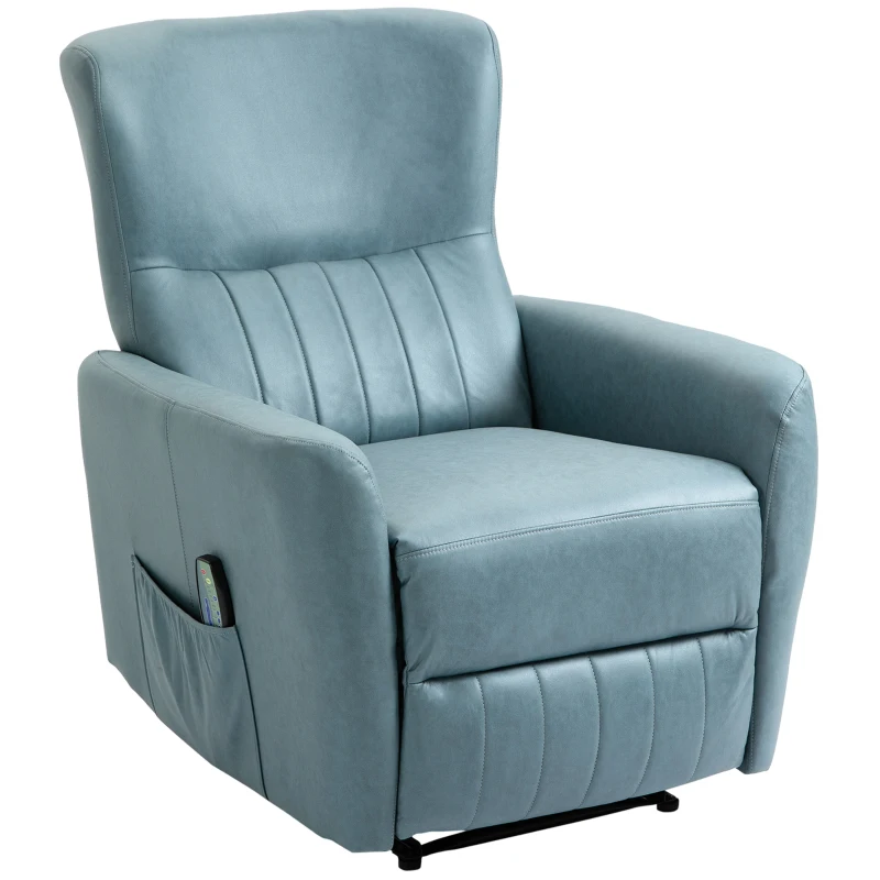 HOMCOM Sillón de Masaje Relax con Reclinación Manual 155° 8 Zonas de Masaje Mando a Distancia Tapizado en Tejido Técnico Reposapiés y 2 Bolsillos Laterales 79x101x96 cm Azul