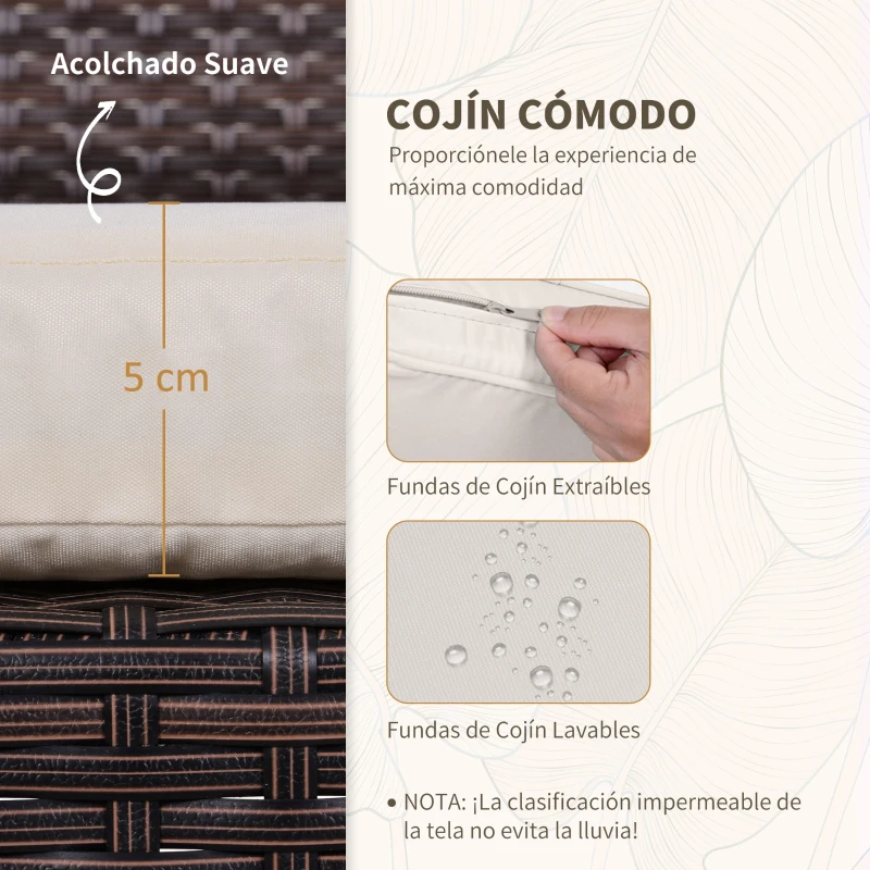 Outsunny Conjunto de Mesa y Sillas de Jardín para Exterior Incluye 2 Sillones y 1 Mesa de Centro de Vidrio Marrón