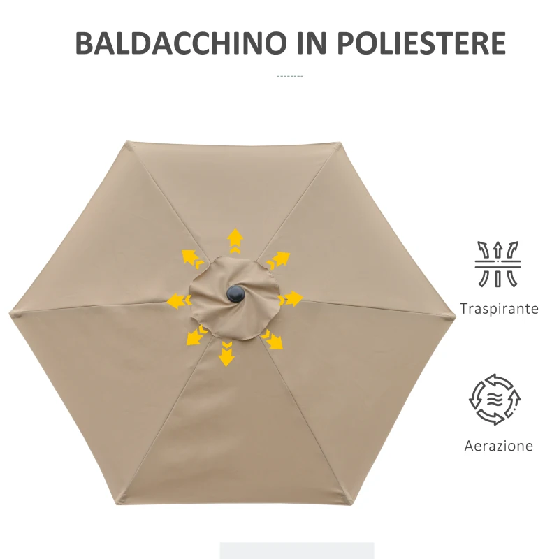 Outsunny Ombrellone da Giardino Inclinabile 2.3x2m con Apertura a Manovella e 6 Stecche, Cachi
