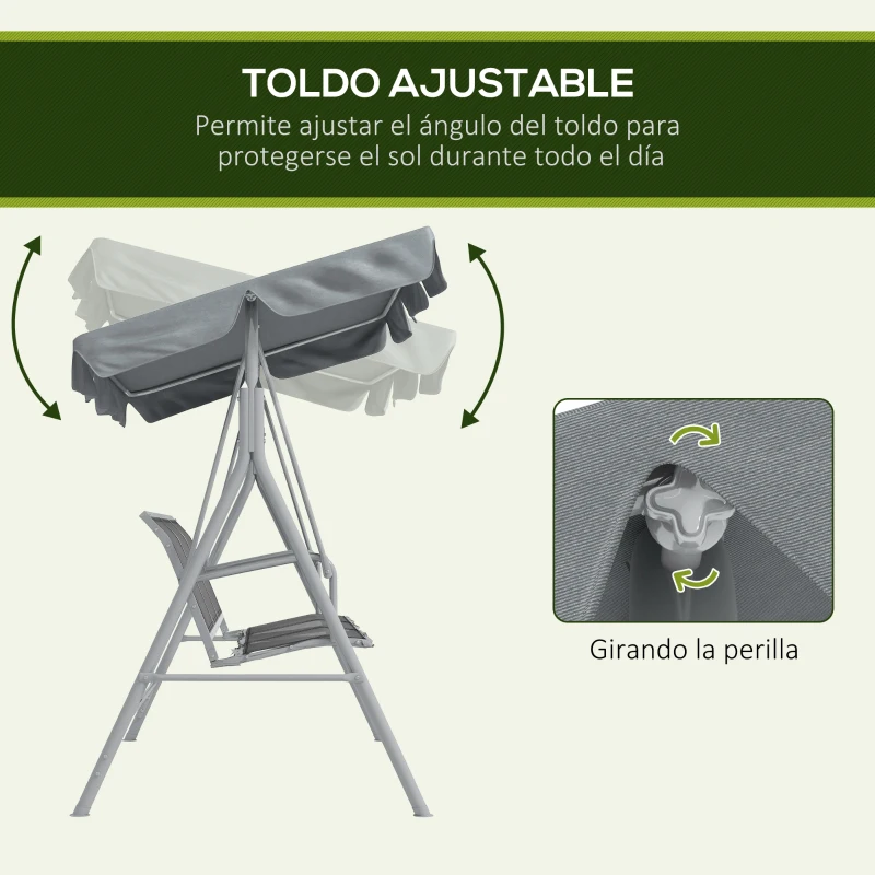 Outsunny Balancín Jardín Exterior de 3 Plazas con Toldo Ajustable Respaldo Transpirable y Marco de Metal 171x108x154 cm Gris