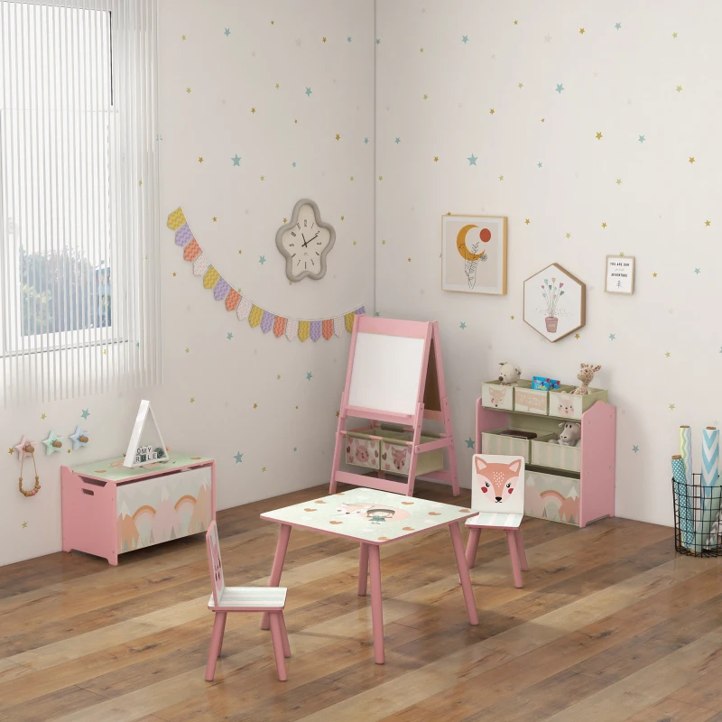 ZONEKIZ Baule Portagiochi per Bambini con Coperchio e Cerniera di Sicurezza in MDF, 60x37x39cm, Rosa