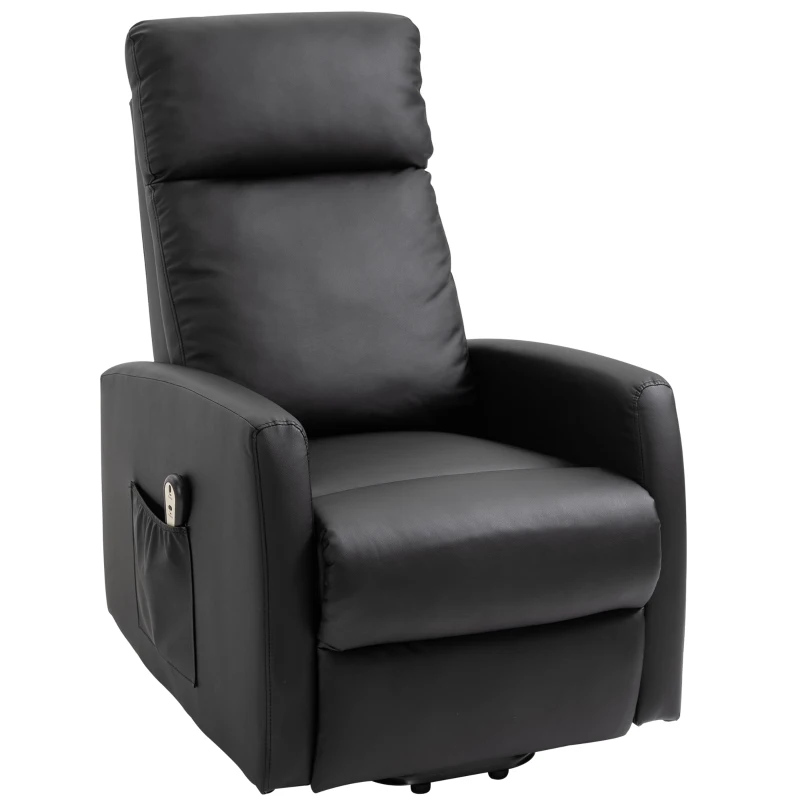 HOMCOM Poltrona Elettrica Alzapersona 45°, Poltrona Relax Elettrica Reclinabile a 145° con Telecomando e Poggiapiedi, in Pelle PU Nero, 67x95x105 cm