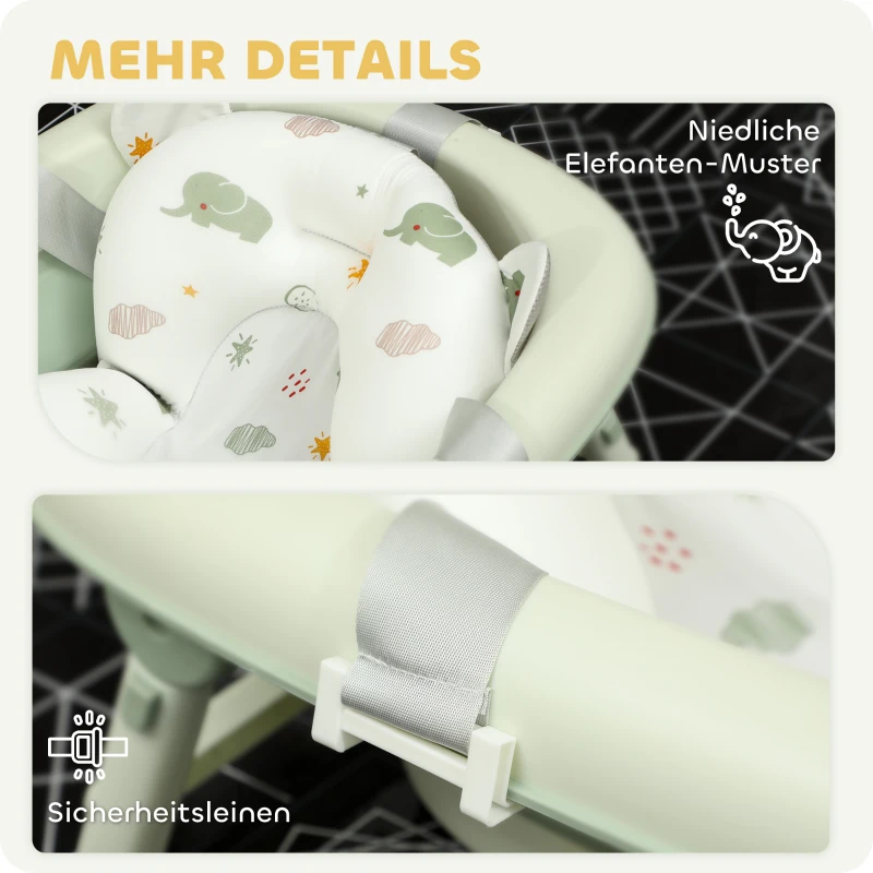 AIYAPLAY Babybadewanne, faltbar, rutschfester Boden, Elefanten-Badekissen, 86 x 53 x 25,5 cm, Grün(m-7)