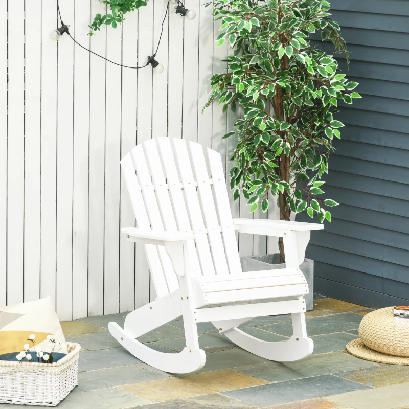Outsunny Fauteuil de Jardin Adirondack à Bascule Rocking Chair Style néo-rétro Assise Dossier Ergonomique Bois Sapin traité Peint Blanc