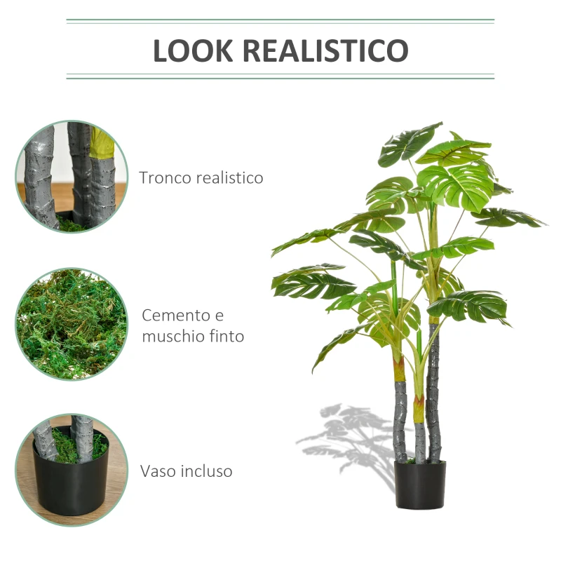 HOMCOM Monstera Pianta Artificiale per Interno ed Esterno, Pianta Finta Realistica con 20 Foglie, 120cm