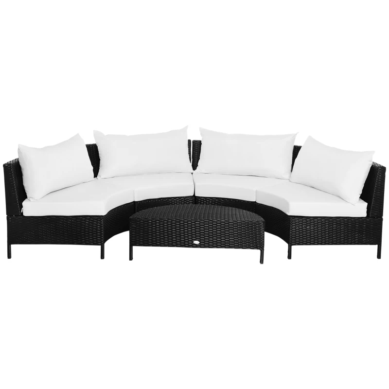 Outsunny Divano da Esterno in Rattan, Set 5 Pezzi con Pouf, Salottino per il Giardino Nero e Bianco 96cmx 68cmx 65cm