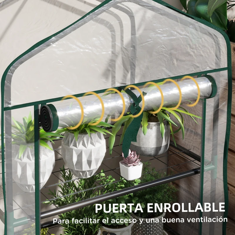 Outsunny Invernadero de Jardín con 3 Estantes 1 Puerta con Cremallera para Cultivo de Plantas 59x39x127 cm Transparente