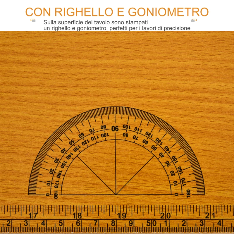 HOMCOM Tavolo da Lavoro Pieghevole per Fai da Te in Acciaio e MDF, con Riga e Goniometro Stampati sulla Superficie