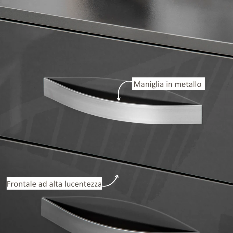 HOMCOM Set 2 Comodini Moderni con 3 Cassetti per Camera da Letto e Soggiorno in Truciolato, 40x36x56 cm, Grigio