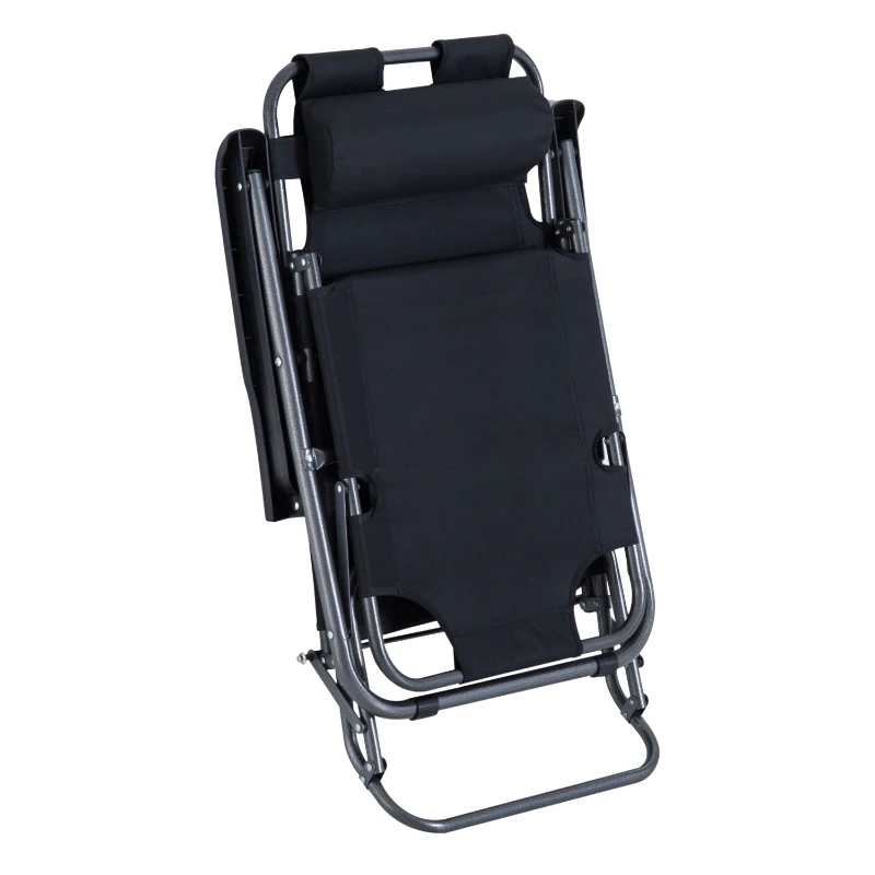 Outsunny Sonnenliege mit Kissen, Klappbare Strandliege mit 2-Fach verstellbare Rückenlehne Gartenliege, 2-in-1 Relaxliege, Metall + Oxfordstoff, Schwarz 135 x 60 x 89 cm