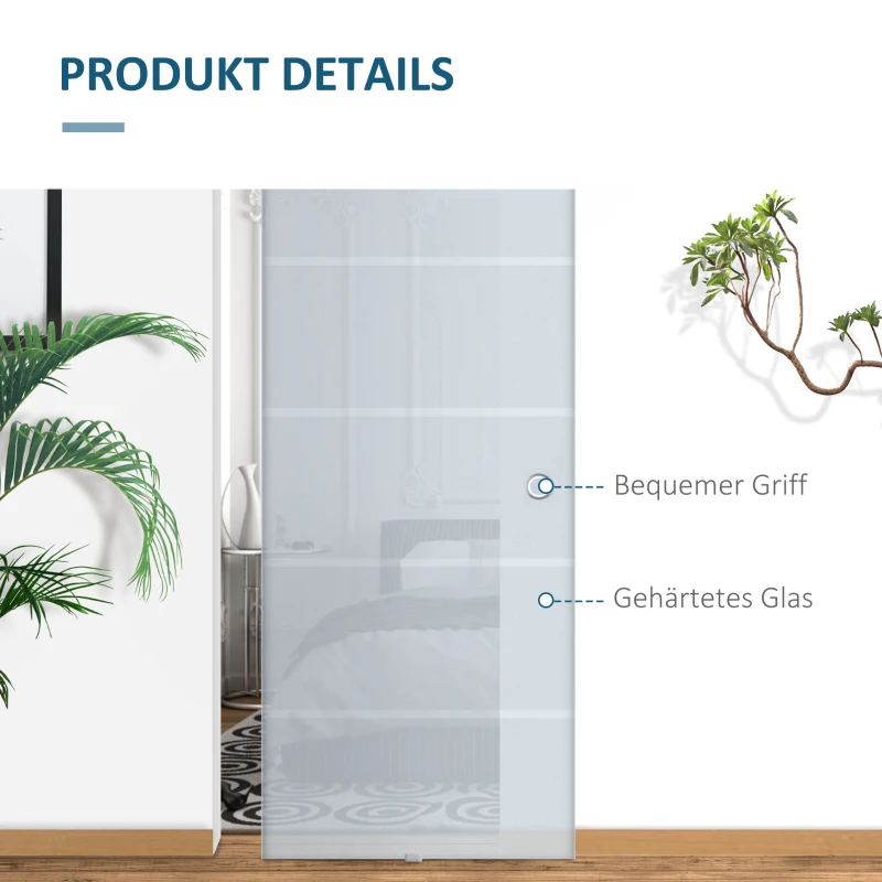 HOMCOM Glasschiebetür Schiebetür Glastür Zimmertür teilsatiniert 775 x 2050 mm