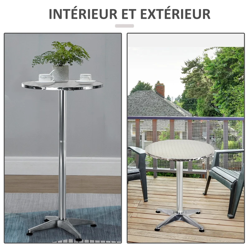 HOMCOM Table de bar table de cuisine en aluminium plateau en acier inoxydable 2 réglages de hauteur 70 cm/110 cm
