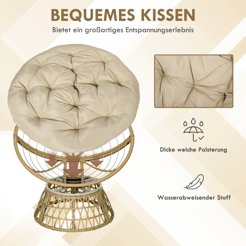 Outsunny Korbsessel Rattansessel Outdoor-Sessel, Boho-Stil, wetterbeständig, 85 cm x 70 cm x 82 cm, Creme + Natur