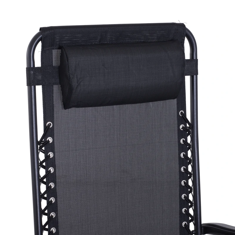 Outsunny Set de 2 Sillas de Gravedad Cero Plegables 90x65x110 cm y Mesa Auxiliar 50x50x50 cm con 2 Portavasos Sillas Reclinables con Reposacabezas para Jardín Terraza Negro