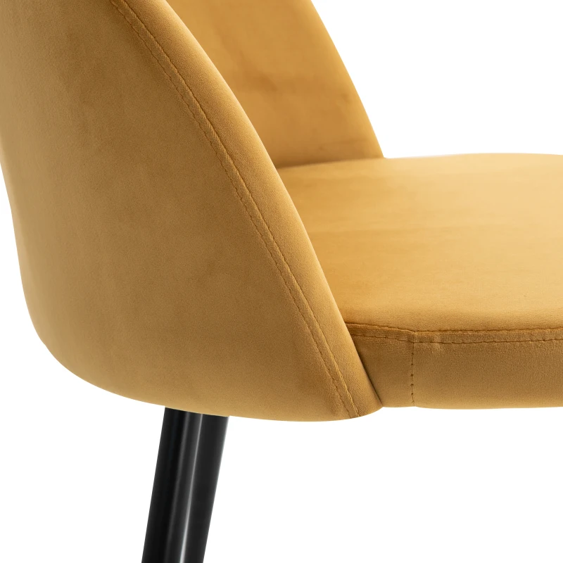 HOMCOM Lot de 2 chaises salle à manger chaise de cuisine scandinave chaise en velours rembourrée avec pieds effilés en métal, pour salon, salle à manger, jaune