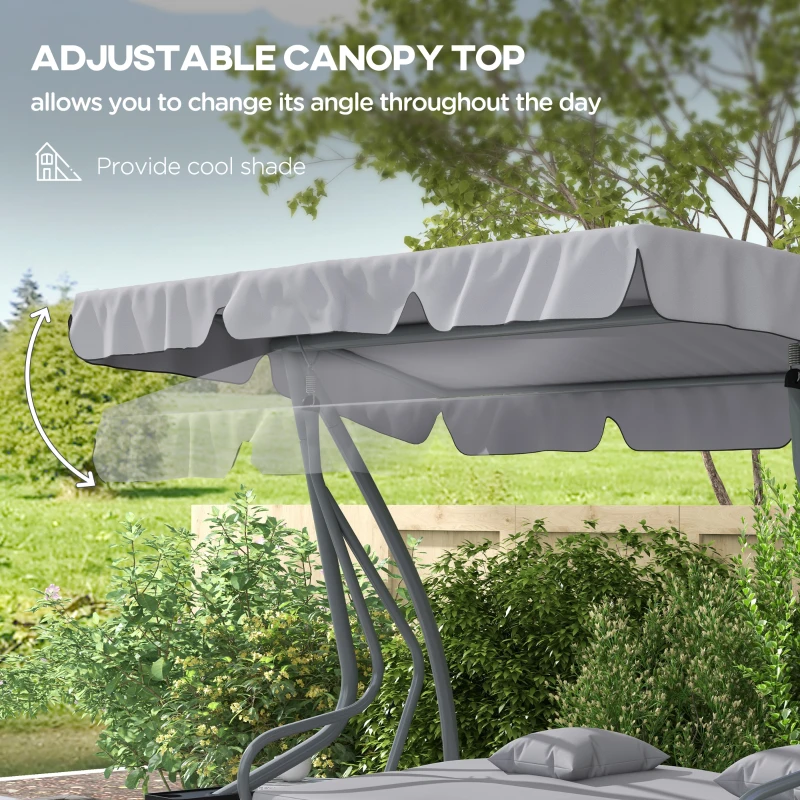 Outsunny Three-Person garden Swing Chair, with Adjustable Canopy - Light Grey