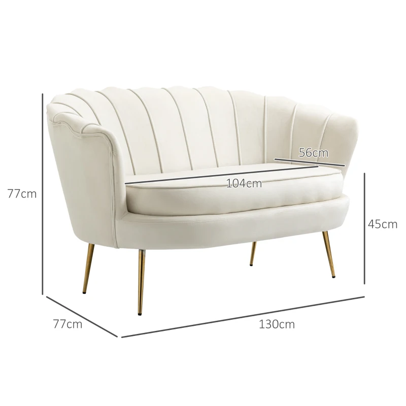 HOMCOM Vintage 2-Sitzer Sofa, Couch, Polstermöbel, Samtoptik, bis 150 kg, Creme/Gold(m-3)