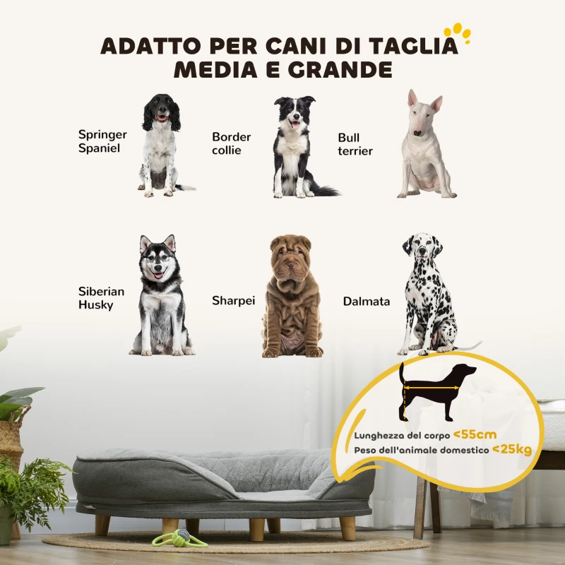 PawHut Cuccia Divano per Cani con Imbottitura, Lettino per Cani Taglia Grande e Media fino 25kg, 90x78x25cm, Grigio
