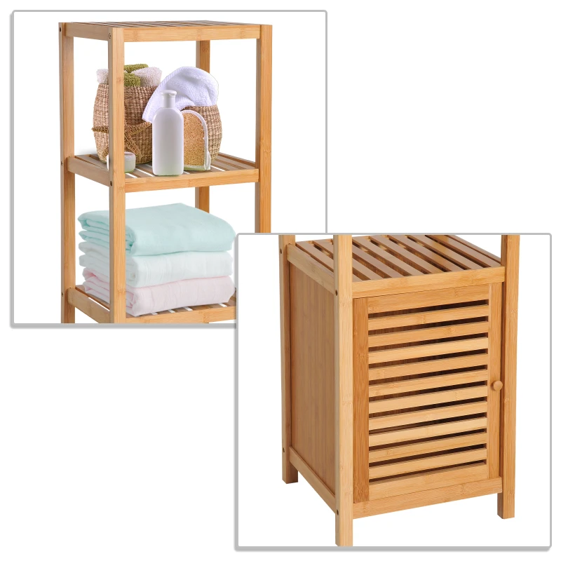HOMCOM Estantería de Baño de Bambú Estantería de Almacenaje para Baño con 1 Puerta y 4 Estantes para Cocina Salón Dormitorio 33x36,5x140 cm Natural(m-5)