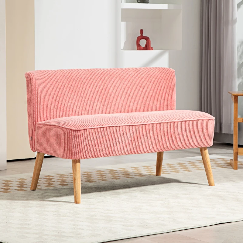 HOMCOM Zweisitzer-Sofa, elegantes Skandi Design, massiver Holzrahmen, bis 150 kg, 117 x 56,5 x 77 cm, Rosa(m-2)