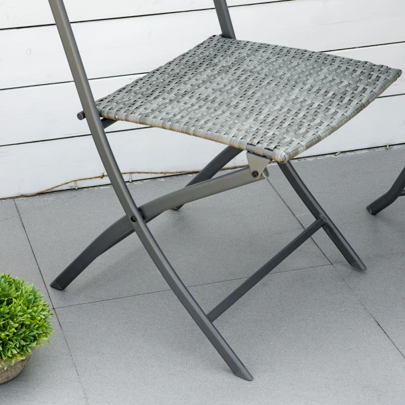 Outsunny Polyrattan Bistroset für 2 Personen Sitzgruppe Rattan Gartenmöbel Set Garnitur Grau