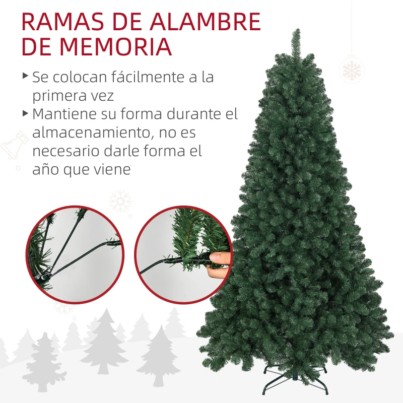 HOMCOM Árbol de Navidad Artificial 213 cm con 1064 Ramas de Alambre de Memoria y Base Plegable Árbol de Navideño Verde