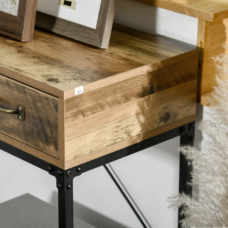 HOMCOM Table console table d'appoint d'entrée industriel 3 tiroirs 1 plateau aspect bois 100 x 35 x 76,5 cm marron clair noir