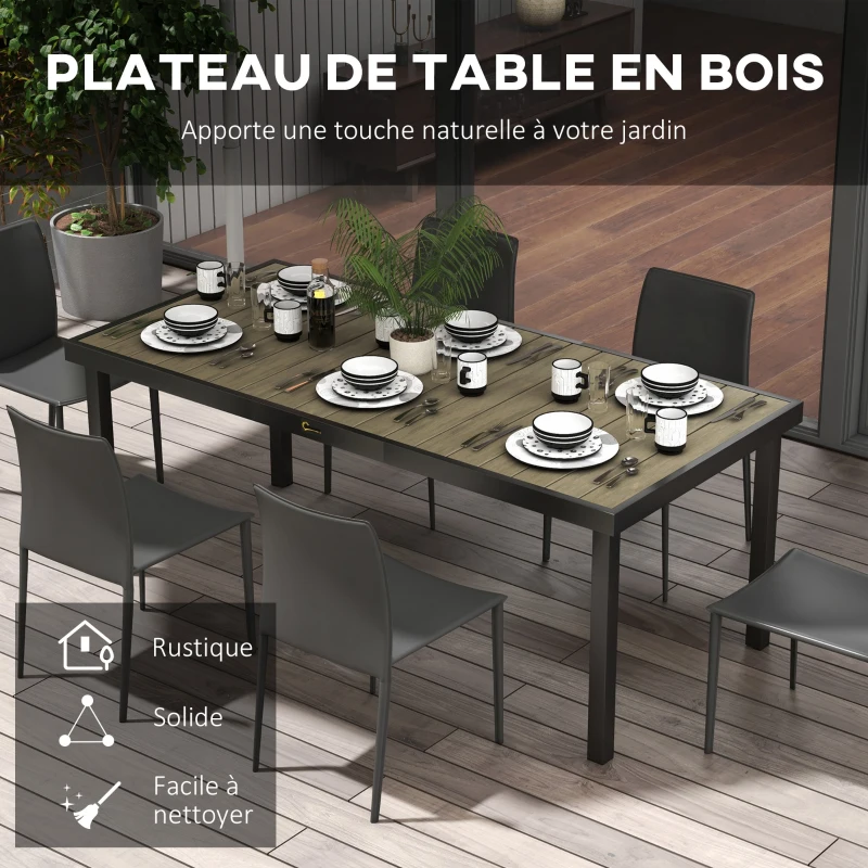 Outsunny Table de jardin rectangulaire pour 8 personnes en aluminium table de salle à manger extétieur plateau PE à lattes
