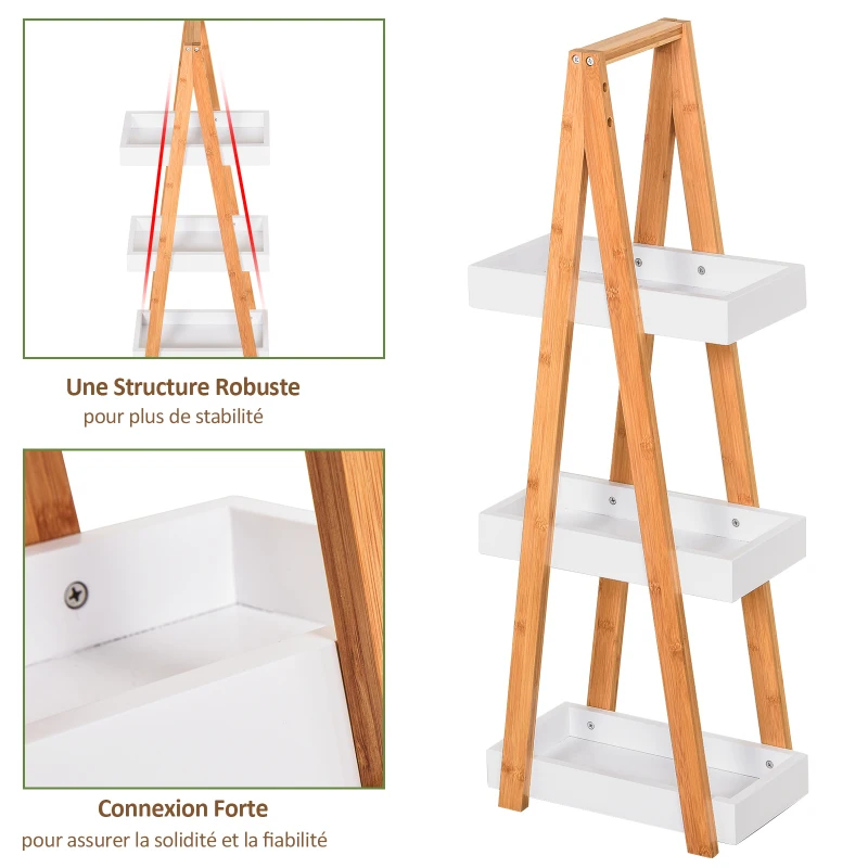 HOMCOM Etagère en Bambou et Bois de Salle de Bain Étagère Debout 3 paniers dim. 30L x 18l x 81H cm Blanc