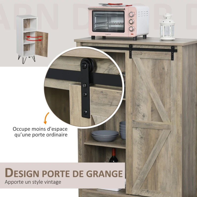 HOMCOM Buffet bahut vaisselier 2 étagères porte à galandage MDF panneaux particules imitation bois veinage gris métal noir