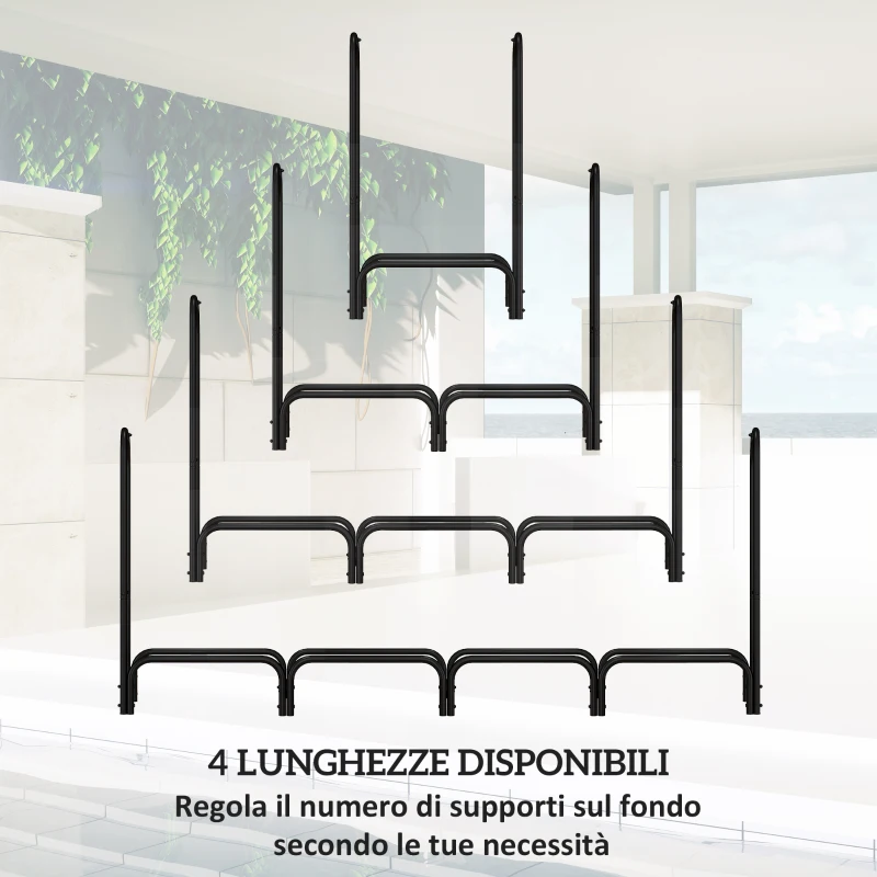 Outsunny Portalegna da Interno ed Esterno in Metallo con Telo Porta Legna e Copertura, 240x36x99cm, Nero